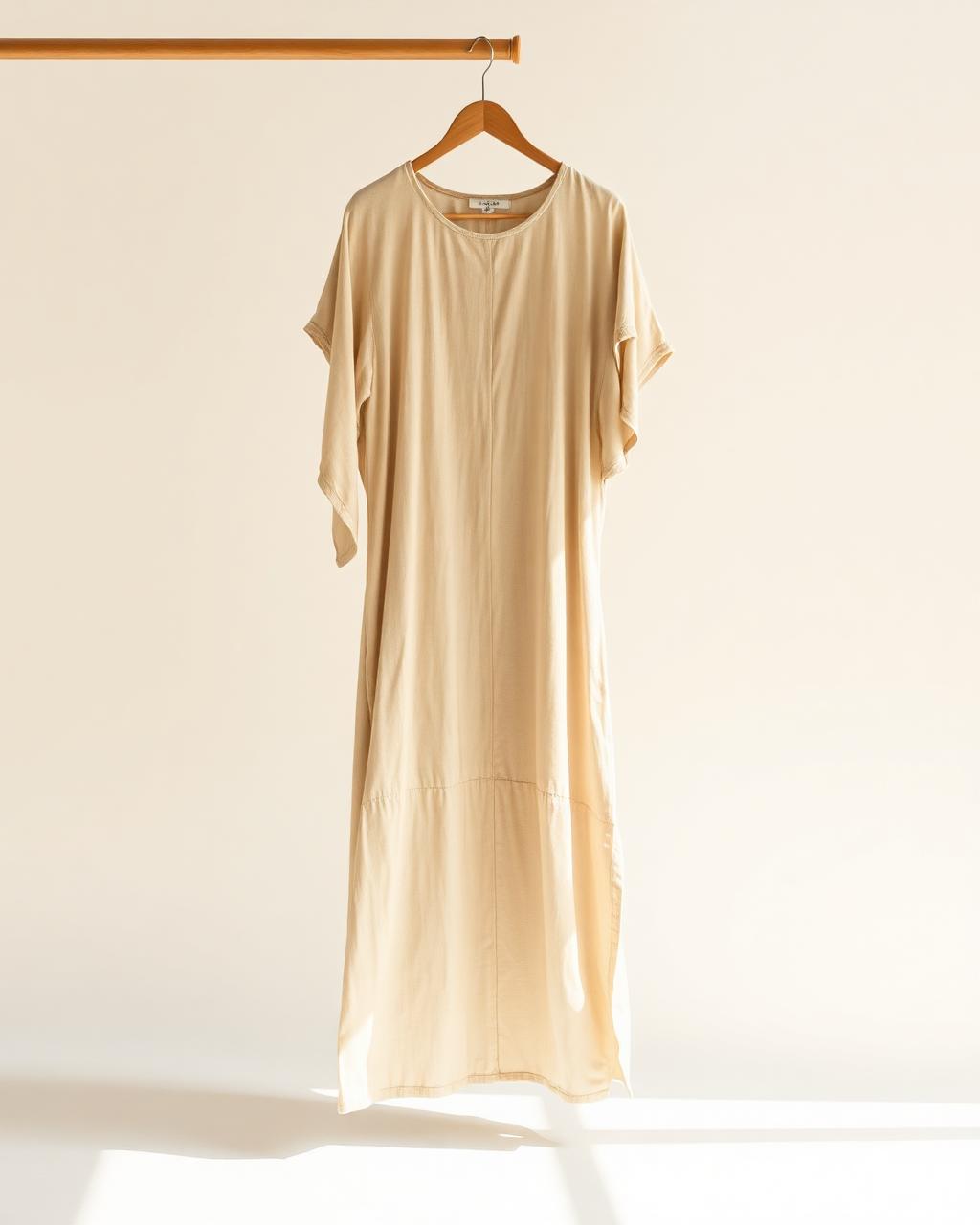 Beige linen dress on hanger